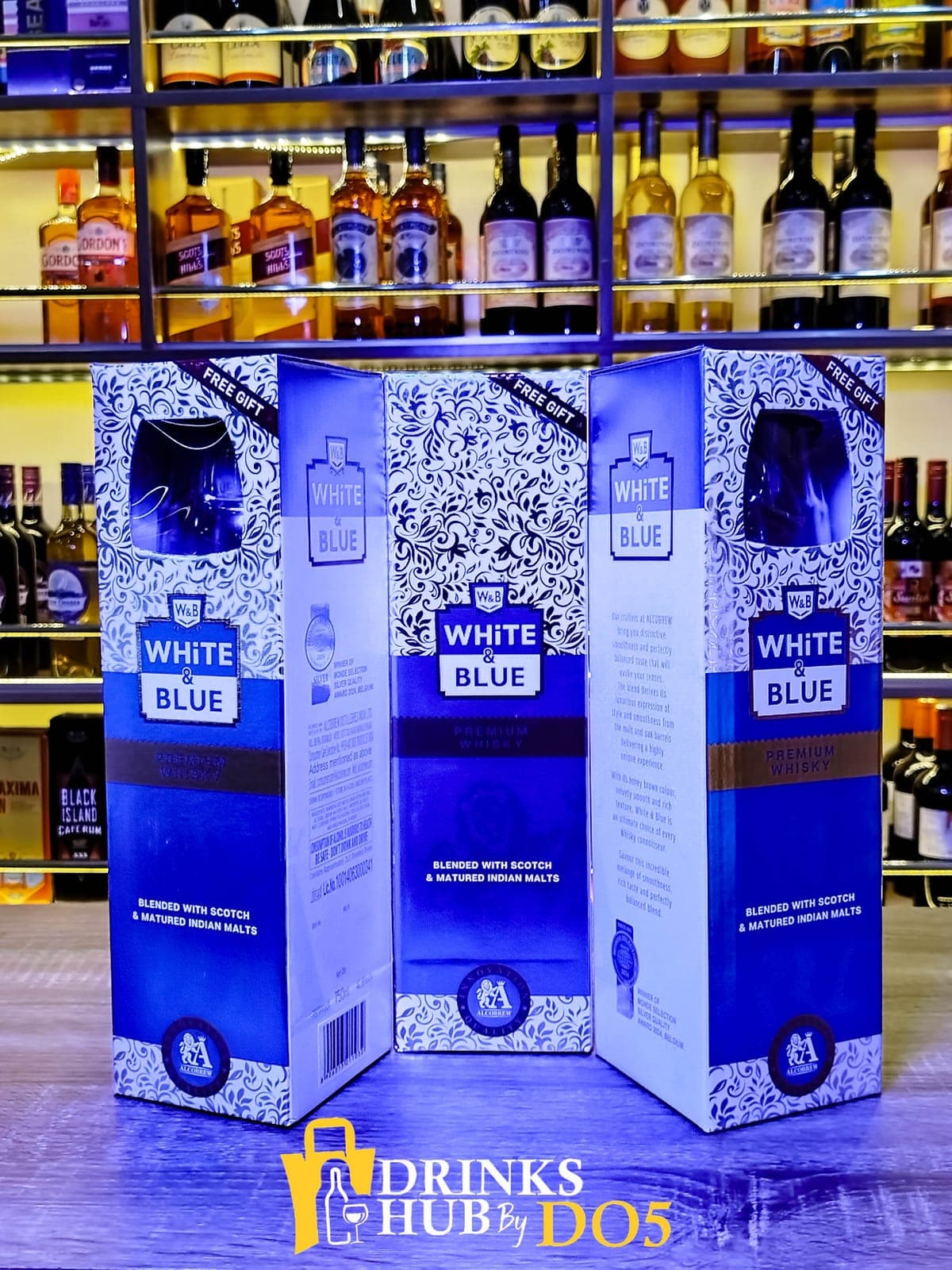White & Blue Premium Whisky Blended with Scotch & Matured Indian Malts